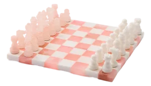 Rose Pink/White Small Italian Alabaster Marble Chess Set