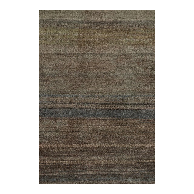Rug & Kilim’s Textural Rug in Green and Brown Stripes and Striae For Sale