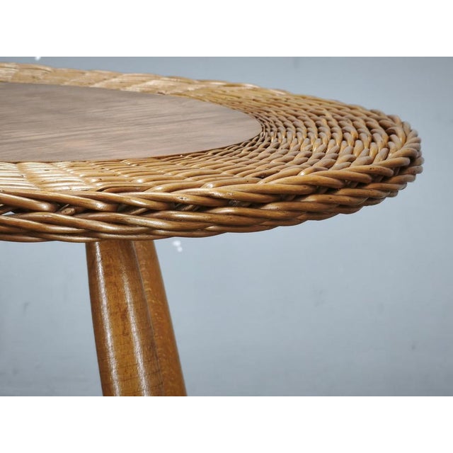 Gold Rattan and Beech Side Table from Jan Kalous, Czechoslovakia, 1970s For Sale - Image 8 of 10
