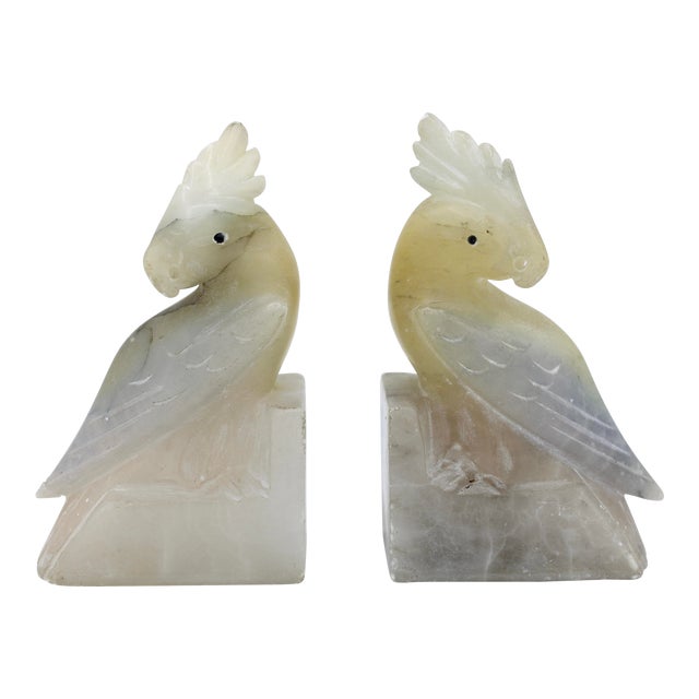 Vintage Italian White Alabaster Cockatoo Bookends Chairish