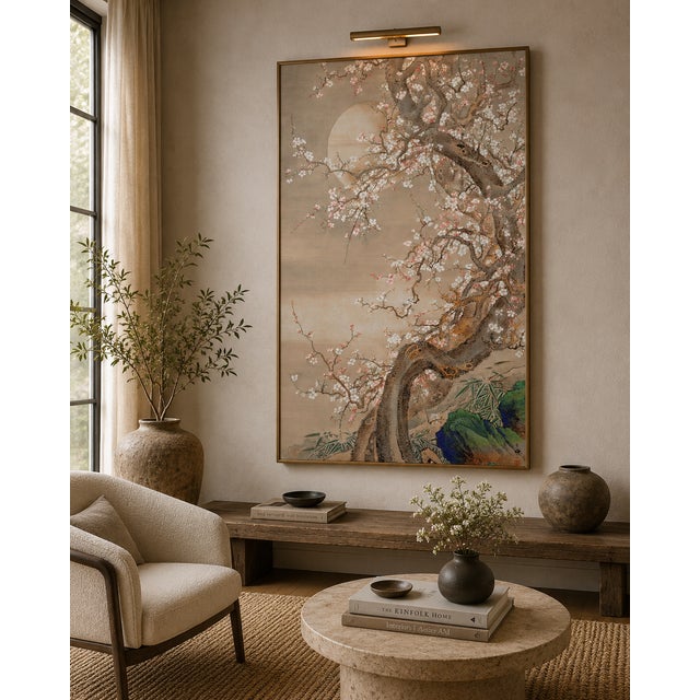 Japanese Plum Blossoms in Moonlight by Sō Shizan, Japanese Art, 40" X 60" For Sale - Image 10 of 13