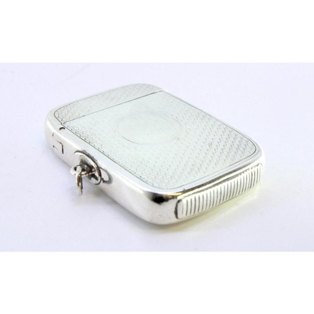 Metal Victorian Silver Guilloche Matchbox with Monogram Card For Sale - Image 7 of 8