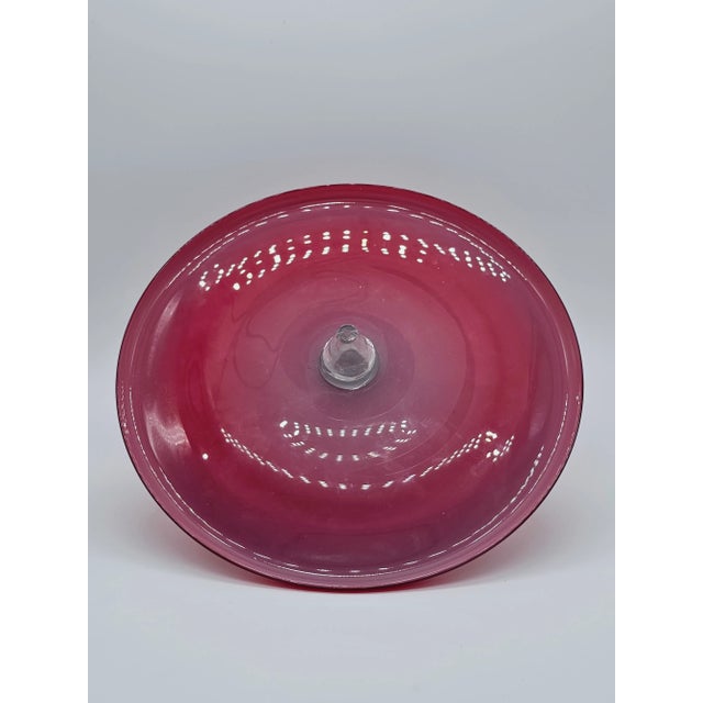 Vintage Venini Red and Blue Murano Glass Footed Sauce For Sale - Image 9 of 11