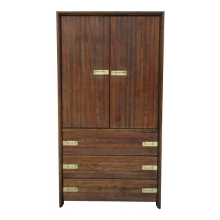 1970s White Furniture Company Campaign Style Armoire For Sale