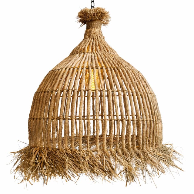 Textile Telum Grass Fringe Coastal Tribal Pendant Light Large For Sale - Image 7 of 11