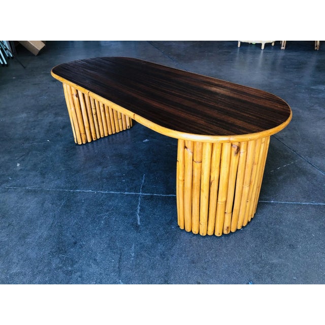 Goldenrod Restored Vintage Vertically Stacked Rattan Coffee Table W/ Mahogany Top For Sale - Image 8 of 8