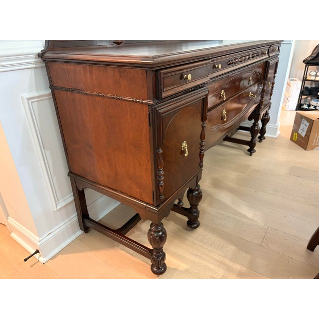 Wood Jacobean Antique 1920s Walnut Buffet Sideboard For Sale - Image 7 of 7
