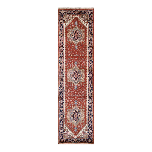 Serapi Rust/Navy Wool Runner- 2' 6'' X 8' 0'' For Sale