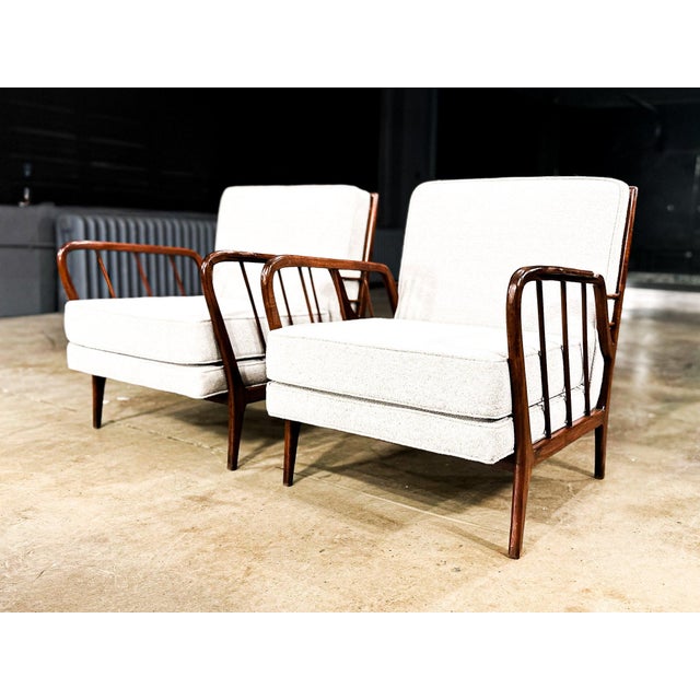 1960s Mid-Century Brazilian Armchairs by Rino Levi, Hardwood & Boucle, 1960s For Sale - Image 5 of 16