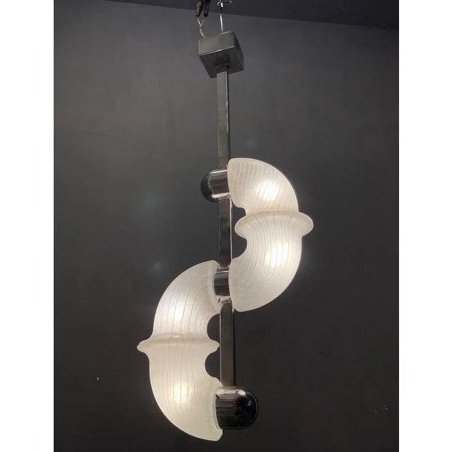 Murano glass light pendant by aldo nason for mazzega murano glass shades with stripes. chrome frame height 94 cm width 40...