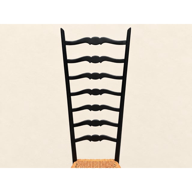 Wood 1960s High Back Chair, Italian , Chiavari Style, Buffa, Ponti Style, Cane, Black For Sale - Image 7 of 13