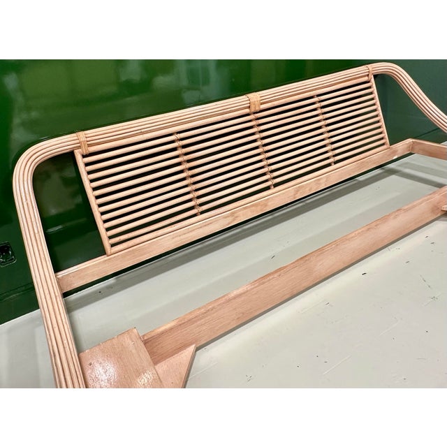 1980s Attributed to Roche Bobois Maugrion France Rattan Platform Bed – Eastern King – Sculptural Modern Coastal For Sale - Image 11 of 12