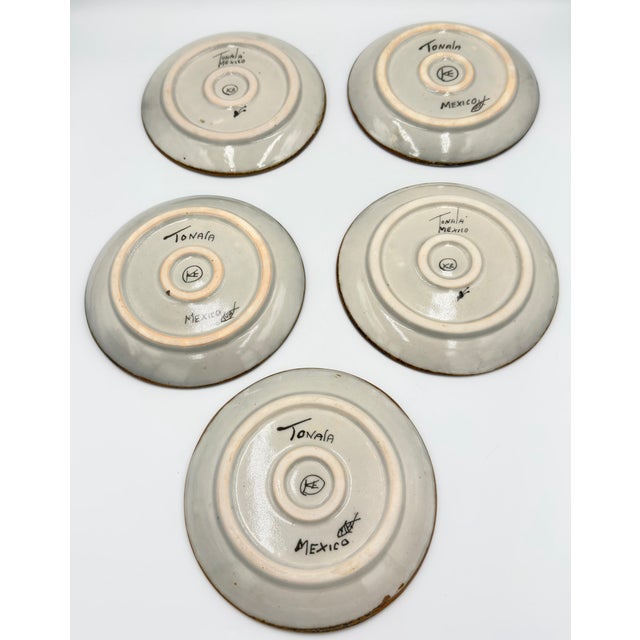 Folk Art 1960s El Palomar Ken Edwards Tonala Stoneware Saucer Plates Mexico Folk Art Pottery For Sale - Image 3 of 8