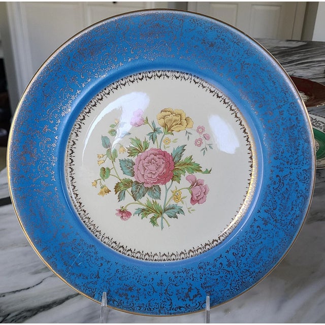 Metal Last Chance!Vintage Vibrant Floral & Gold Gilt Mixed Dinner Plates - Set of 4 For Sale - Image 7 of 13