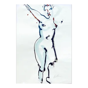 "Happy" Nude Ink Drawing by Martha Holden