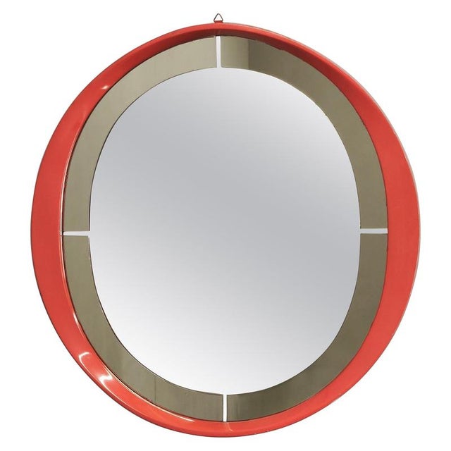Italian Space Age Round Red Lacquer and Smoked Glass Mirror, 1970s For Sale - Image 10 of 10