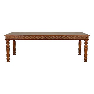 Large Dining Room Table with Carved Apron, Floral Motifs and Turned Legs For Sale