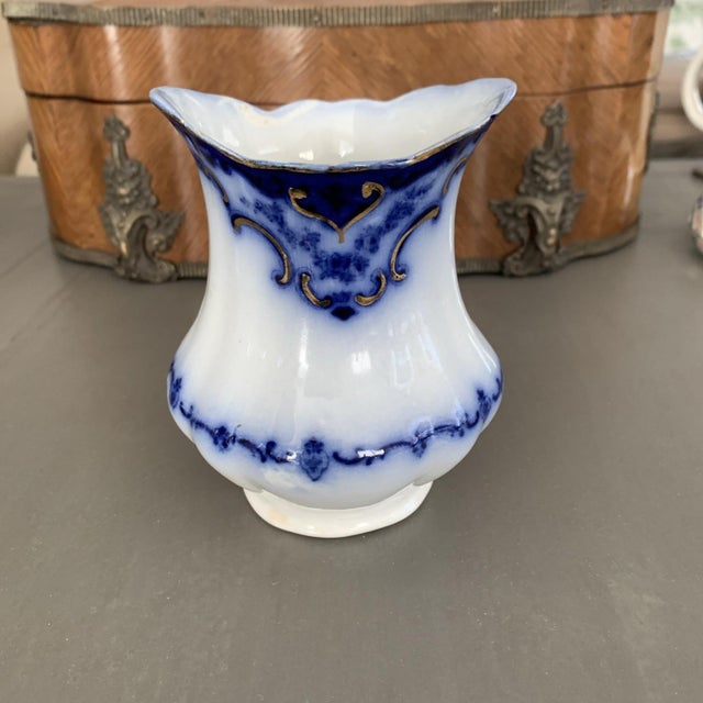 Victorian Antique Flow Blue Small Vase For Sale - Image 3 of 10