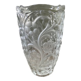 1940s French Art Nouveau Glass Vase With Relief Branches of Flowers For Sale