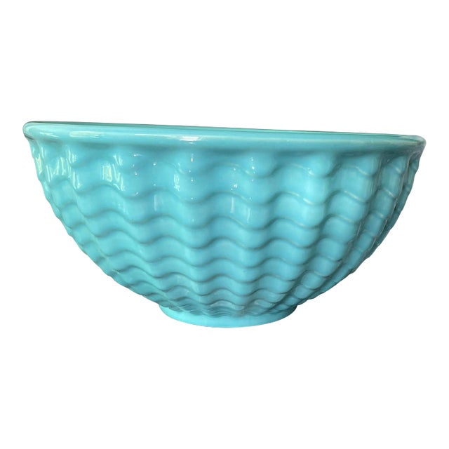 1930s Gladding McBean Turquoise Pottery Bowl For Sale