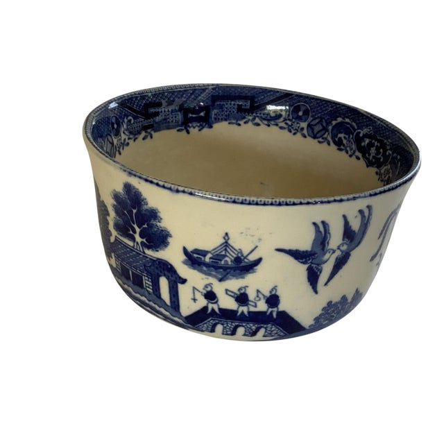 1910s Antique Buffalo Pottery Blue Willow Oatmeal Berry Bowl - Semi-Vitreous Made in Usa 1917 For Sale - Image 5 of 7