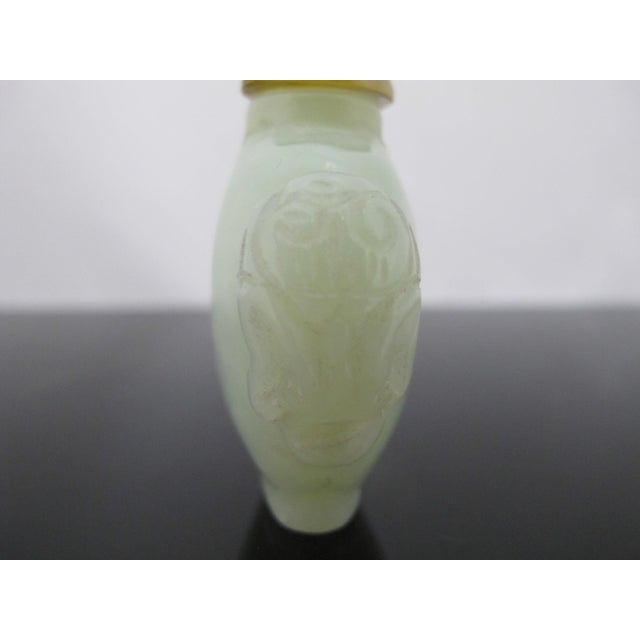 Chinese Green Jade Carved Mock Mask Ring Handle Snuff Bottle For Sale - Image 4 of 10