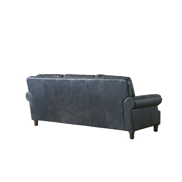 English Rolled Arm Sofa - Slate Leather For Sale In Chicago - Image 6 of 9