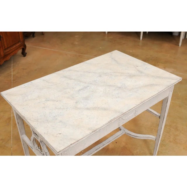 Beige Swedish Neoclassical Style Painted Hall Table with Lyre Motifs and Lion Feet For Sale - Image 8 of 12
