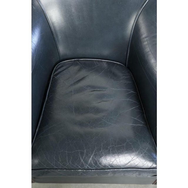 Dark Blue Cowhide Leather Club Chairs, Set of 2 For Sale - Image 6 of 16