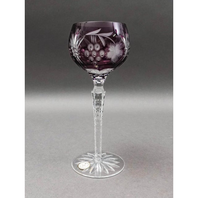 Late 20th Century Ajka Marsala Purple Cut to Clear Crystal Hock Wine Goblet Glasses- Set of 6 For Sale - Image 4 of 8
