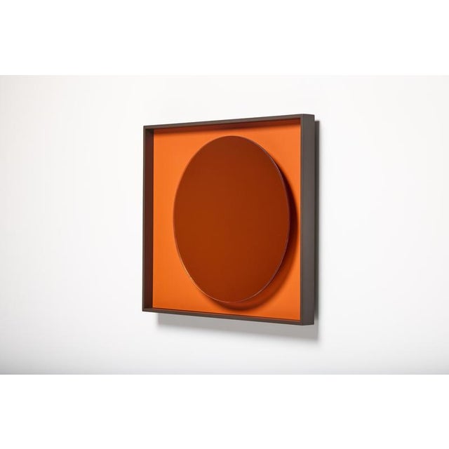 Unique custom orange glass lacquered wood frame mirror moon, reda amalou design dimensions: 70 x 5 x h 60 cm materials:...