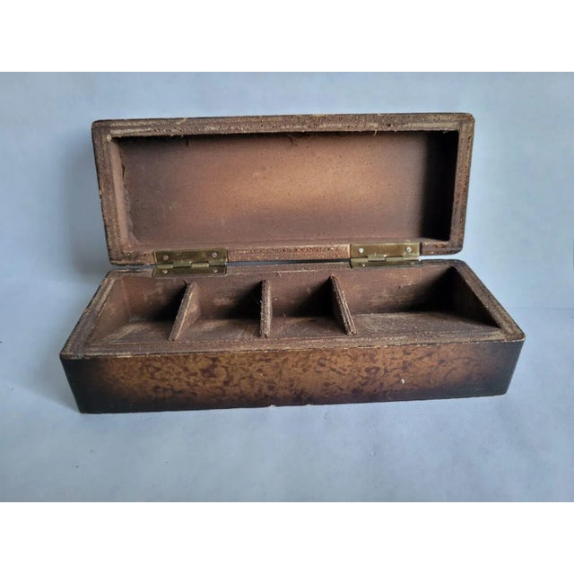 Rustic Mottahedeh Italian Pastoral Wooden Hinged Divided Postage Stamp Box For Sale - Image 3 of 12