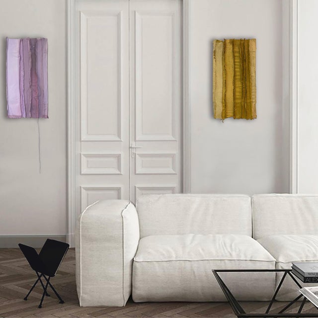 Contemporary "Tandem 02" Mustard Yellow Wall Sculpture of Salvaged Art Materials For Sale - Image 3 of 9