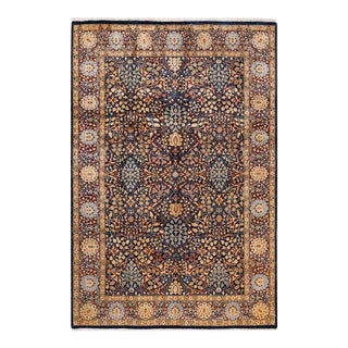Vintage Moroccan Hand Knotted Wool Area Rug, Navy Blue - 6'2" X 9'1" For Sale