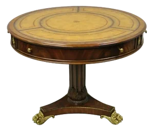 Maitland Smith French Empire Regency Leather Top Brass Feet Center Drum Table