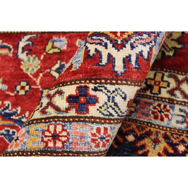 Textile Boho Chic Super Kazak Blue/Red Wool Rug - 8'9'' X 12'4'' For Sale - Image 7 of 10