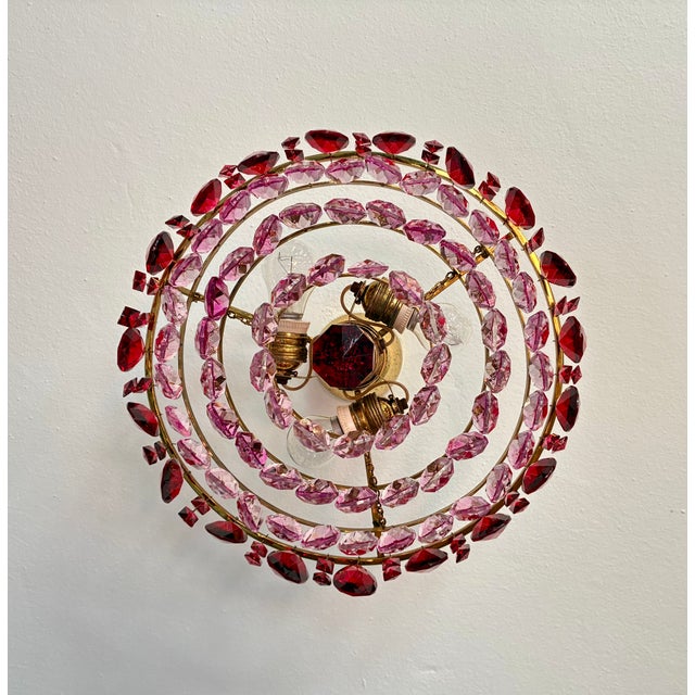 Vintage French Style Crystal Chandelier – Hand-Painted Pink & Ruby Red Prisms For Sale - Image 13 of 18