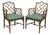 Vintage Chinese Chippendale Faux Bamboo Wood Fretwork Dining Arm Chairs - A Pair For Sale