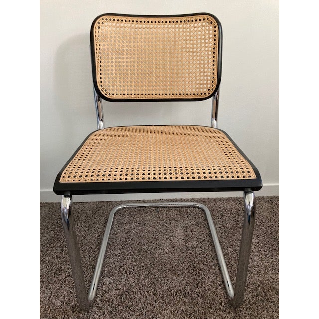 Mid-Century Modern 1988 Thonet Classic Breuer Side Chairs – Natural Cane, 410 Black Enamel – Pair For Sale - Image 3 of 18