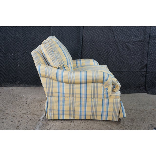 Vintage Swaim Yellow & Blue Plaid Down Filled Library Club Skirted Arm Chair For Sale - Image 18 of 18