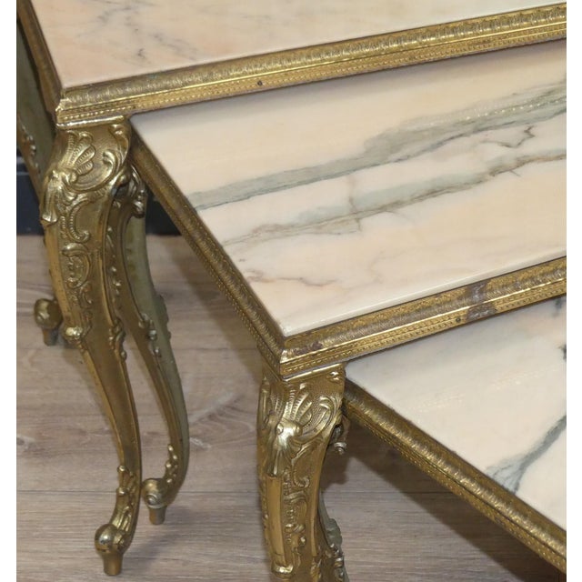 Metal Hollywood Regency Nesting Tables in Marble, 1960s, Set of 3 For Sale - Image 7 of 12