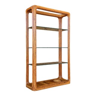 Monumental Vintage Pencil Rattan Waterfall Étagère With Glass Shelves For Sale