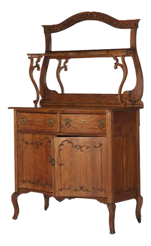 Antique RJ Horner School Carved Oak Swell Front & Mirrored Server C1910