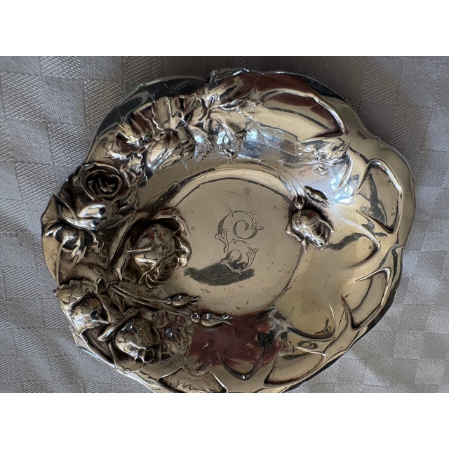 19th C Art Nouveau Sterling Silver Rose Bowl or Bonbon Dish For Sale - Image 13 of 14
