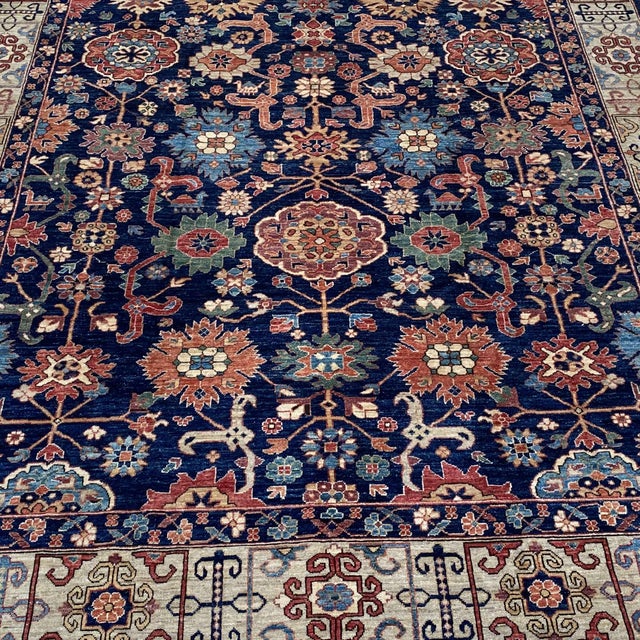 Navy Blue Persian Mahal Hand-Knotted Wool Rug - 8' X 9'11" For Sale - Image 4 of 17