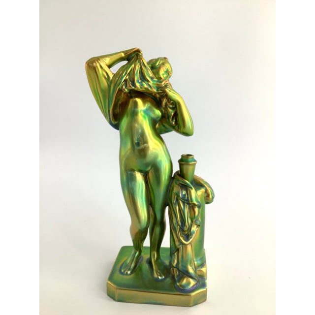 1970s 1970s Rare Zsolnay Eosin Porcelain Figurine Woman Disrobing, Mint Condition! For Sale - Image 5 of 7