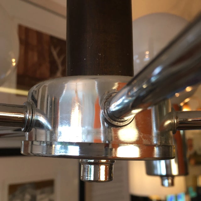 1970s 1970s Vintage Chrome and Wood 5 Socket Hanging Light Fixture Chandelier For Sale - Image 5 of 8