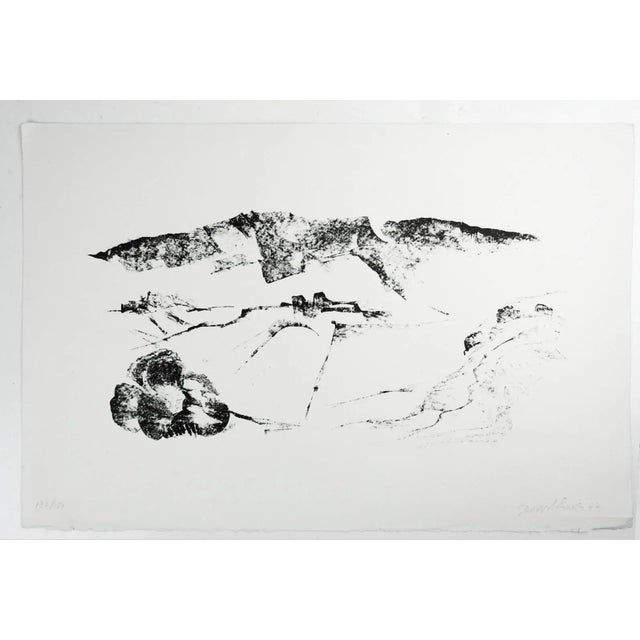 Contemporary Vintage Mid 20th Century Modernist Mountain Landscape Lithograph For Sale - Image 3 of 3