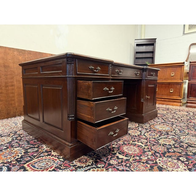 English Partner Desk in Wood and Leather For Sale - Image 13 of 18