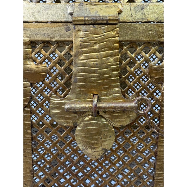 Gold Mid-Century Spanish Hand Wrought Iron Gilded Chest on Stand For Sale - Image 8 of 12